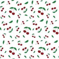 Realistic cartoon cherry pattern with leaves vector