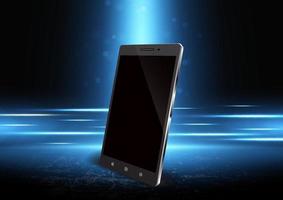 product smartphone on speed blue light rays and reflections background, vector illustration.
