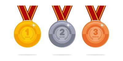 Champion gold, silver and bronze award medals vector