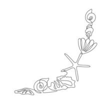 Seashells and staefish drawn in one line. Doodle. Decor. Continuous line drawing marine art. Vector illustration in minimal style.