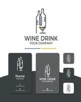 wine bottle and glass overlapping logo design vector. for restaurant vector