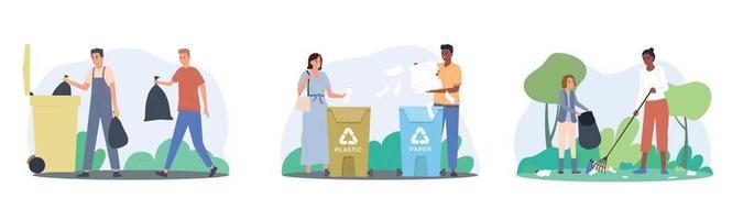 People Sorting Waste Set vector