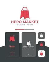 vector de diseño de logotipo de mercado de héroes, bolsa, capa