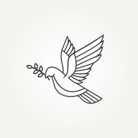 paloma voladora aislada o paloma sosteniendo rama de olivo línea arte simple icono plantilla vector ilustración diseño. pacifismo minimalista, pacificador, símbolo del concepto de paz