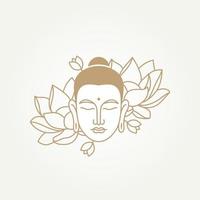 isolated buddha's head with lotus flower simple line art template vector illustration design. minimalist monoline spa, relaxation, zen meditation icon logo concept