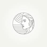 simple beautiful girl face line art template vector illustration design. minimalist monoline girl face with geometric shape inside circle