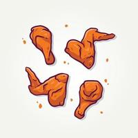 Diseño de ilustración de vector de icono plano de pollo frito crujiente. diseño plano de pierna y ala de pollo frito de comida rápida