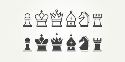 colección minimalista de elementos de diseño de piezas de ajedrez para el diseño de ilustraciones vectoriales de plantillas de logotipos de iconos de aplicaciones de juegos. simple rey, reina, torre, obispo, caballero, empeñar vector