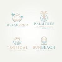 conjunto de diseño de ilustración vectorial de plantilla de logotipo de arte de línea simple de playa de sol de océano tropical. vacaciones modernas simples, vacaciones, concepto de logotipo de resort vector