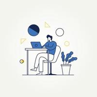 modern line art flat design concept of business. businessman marketer working at the laptop in the office. simple modern flat design for web banner and business presentation template vector