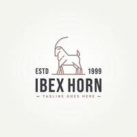 Big Horn ibex diseño de ilustración vectorial de plantilla de icono de logotipo de arte de línea simple. cabra montés minimalista con cuernos largos