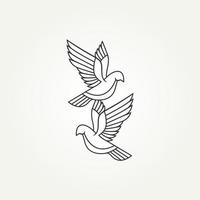 navegando dos palomas o una pareja de palomas diseño de ilustración vectorial de plantilla de logotipo de arte de línea simple. minimalista dos pájaros romántico, deshierbe, concepto de matrimonio vector