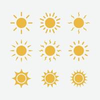 Yellow sun vector icon set. Isolated sunshine icon vector design.