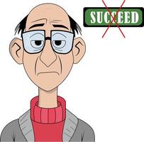 The character of a business person. Success story. Succeed man. Disappointed. Flat portrait of man with glasses. Handsome cartoon character. Vector illustration isolated on white background.
