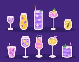 Set of colorful refreshing cocktails vector