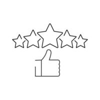 Five stars and hand, customer review, quality rating icon vector