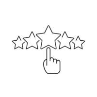 cinco estrellas y mano, revisión del cliente, icono de calificación de calidad vector
