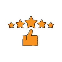 Five stars and hand, customer review, quality rating icon vector