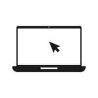 Laptop with pointer cursor icon. Notebook screen template and clicking mouse on white background. vector