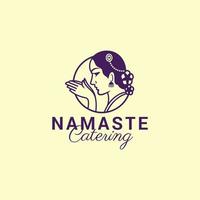 mujeres indias vestidas con ropa tradicional con la mano de namaste, diseño de logotipo de bienvenida vector