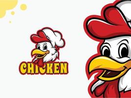Happy cute chicken chef with hat mascot logo design vector