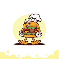 lindo chef de hamburguesas con el logo de la mascota sonriente vector