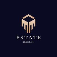 Modern Real Estate gold color Logo Design. Building, Construction Working Industry logo concept Icon. Residential contractor, General Contractor and Commercial Office Property business logos.