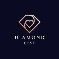 Diamond Love Jewellery line gold color Logo Vector Design.