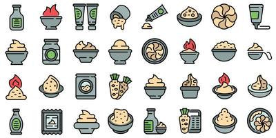 Wasabi icons set line color vector