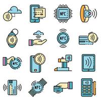 Nfc technology icons set line color vector