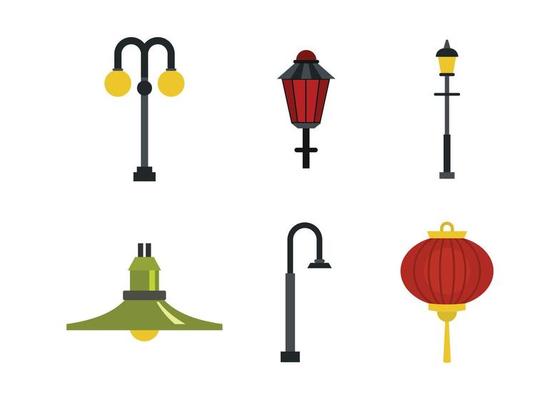 Street lamp icon set, flat style