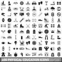 100 iconos de educación física, estilo simple vector