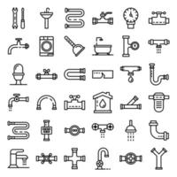 Plumbing icons set, outline style vector