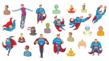 conjunto de iconos de superhéroes, estilo de dibujos animados