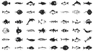 Fish icon set, simple style vector