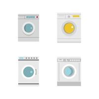 Wash machine icon set, flat style vector