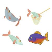 River fish icon set, cartoon style