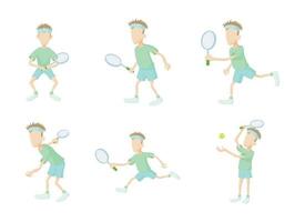 Tennisman icon set, cartoon style vector