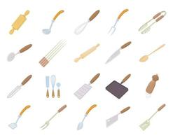 Kitchen tools icon set, cartoon style vector