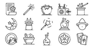 Wizard tools icons set, outline style vector