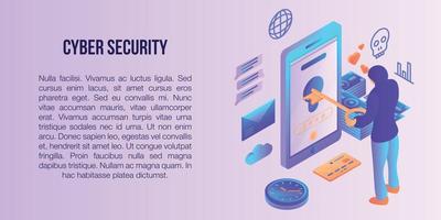 banner de concepto de seguridad cibernética, estilo isométrico vector