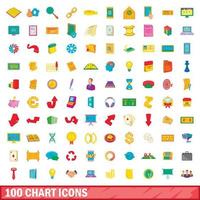 100 iconos de gráfico, estilo de dibujos animados vector