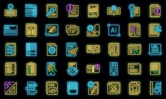 Technical document icons set vector neon