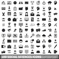 100 iconos de ciencias sociales, estilo simple vector