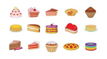 Cake icon set, cartoon style vector