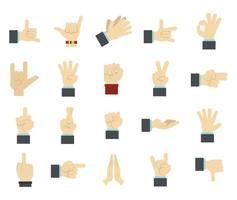 conjunto de iconos de signo de mano, estilo plano vector