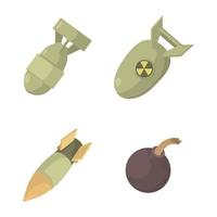 Bomb icon set, cartoon style vector