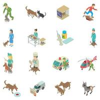 Treatment of animal icons set, isometric style vector