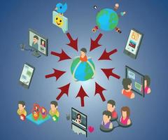Social network concept banner, isometric style