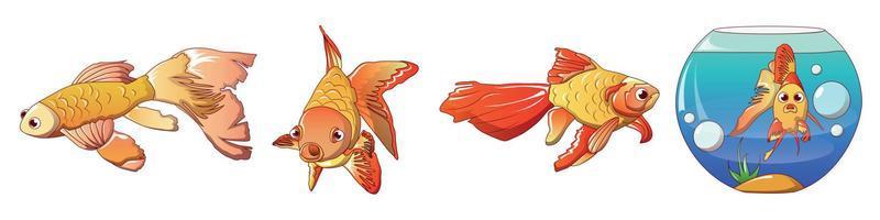 Goldfish icons set, cartoon style vector